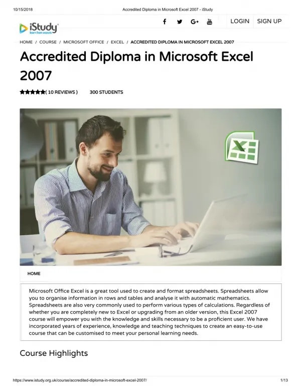 Accredited Diploma in Microsoft Excel 2007 - istudy