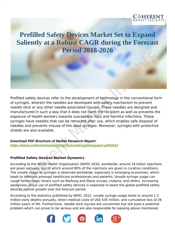Prefilled Safety Devices Market Set to Expand Saliently at a Robust CAGR during the Forecast Period 2018-2026