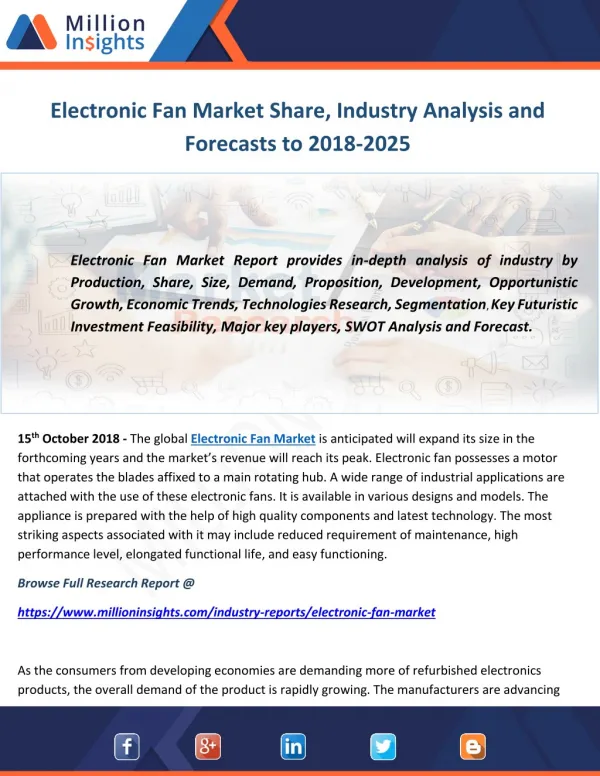 Electronic Fan Market Share, Industry Analysis and Forecasts to 2018-2025