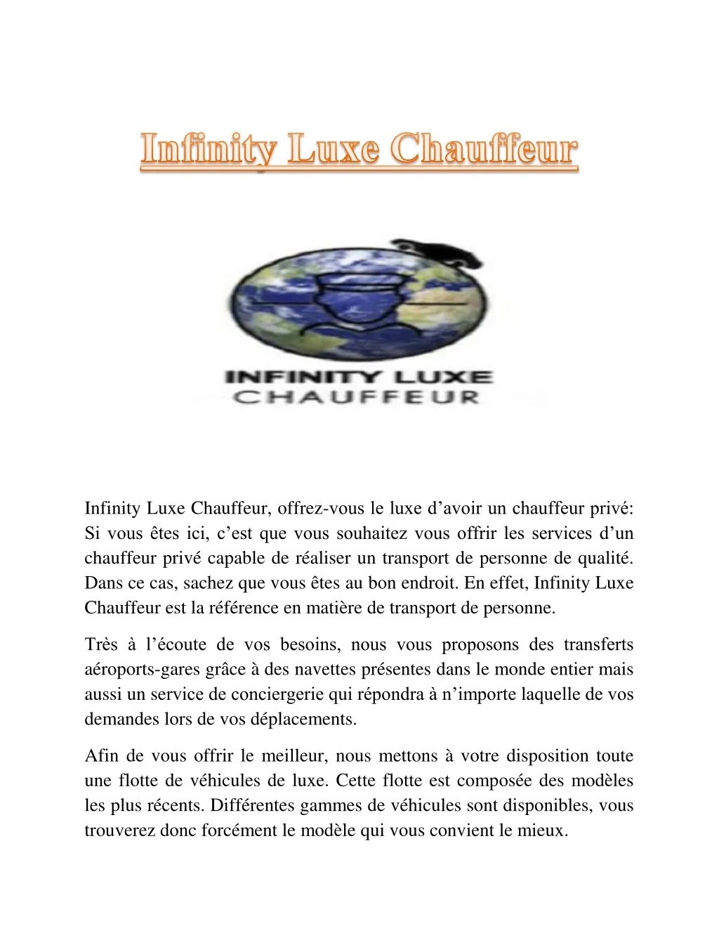 infinity luxe chauffeur offrez vous le luxe