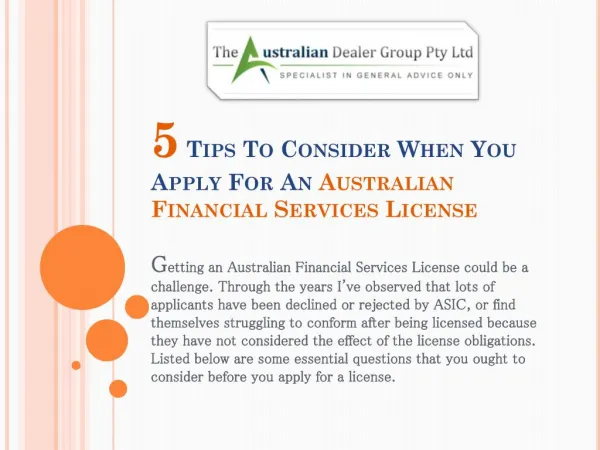 5 Tips to consider when you apply for an Australian Financial Services License
