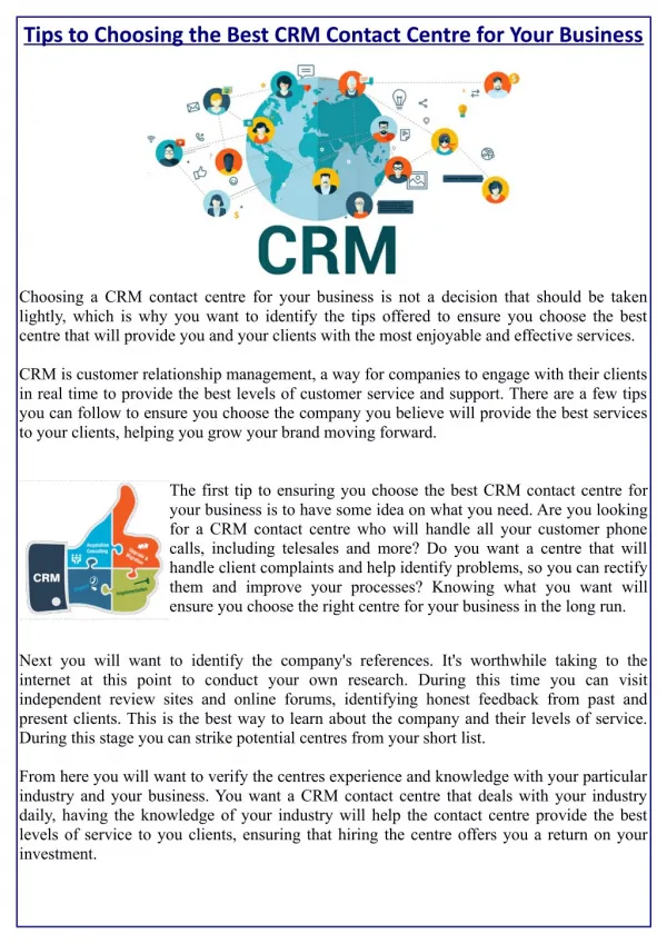 Tips to Choosing the Best CRM Contact Centre for Your Business
