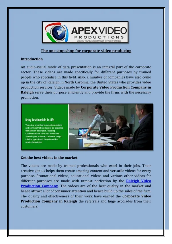 the one stop shop for corporate video producing