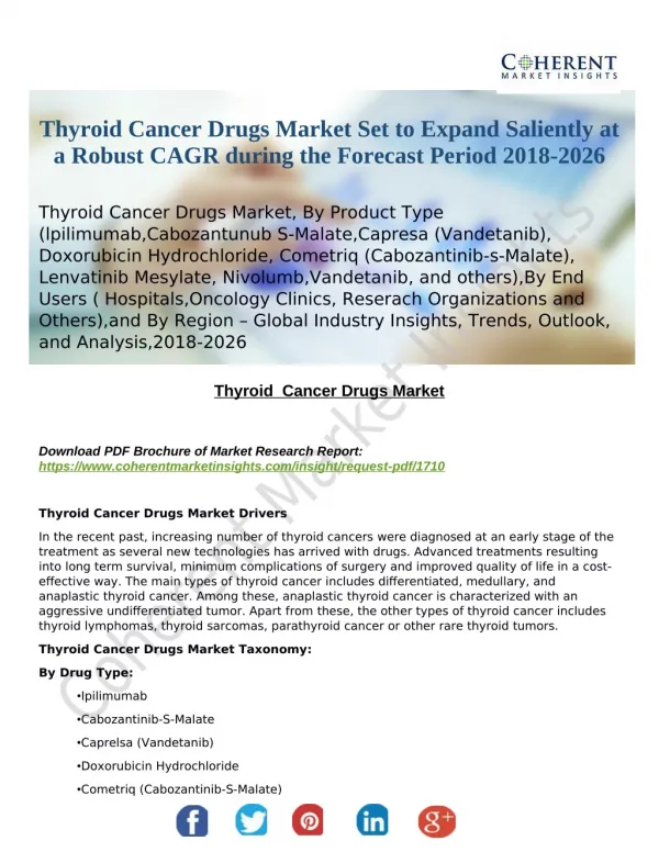 Thyroid Cancer Drugs Market Set to Expand Saliently at a Robust CAGR during the Forecast Period 2018-2026