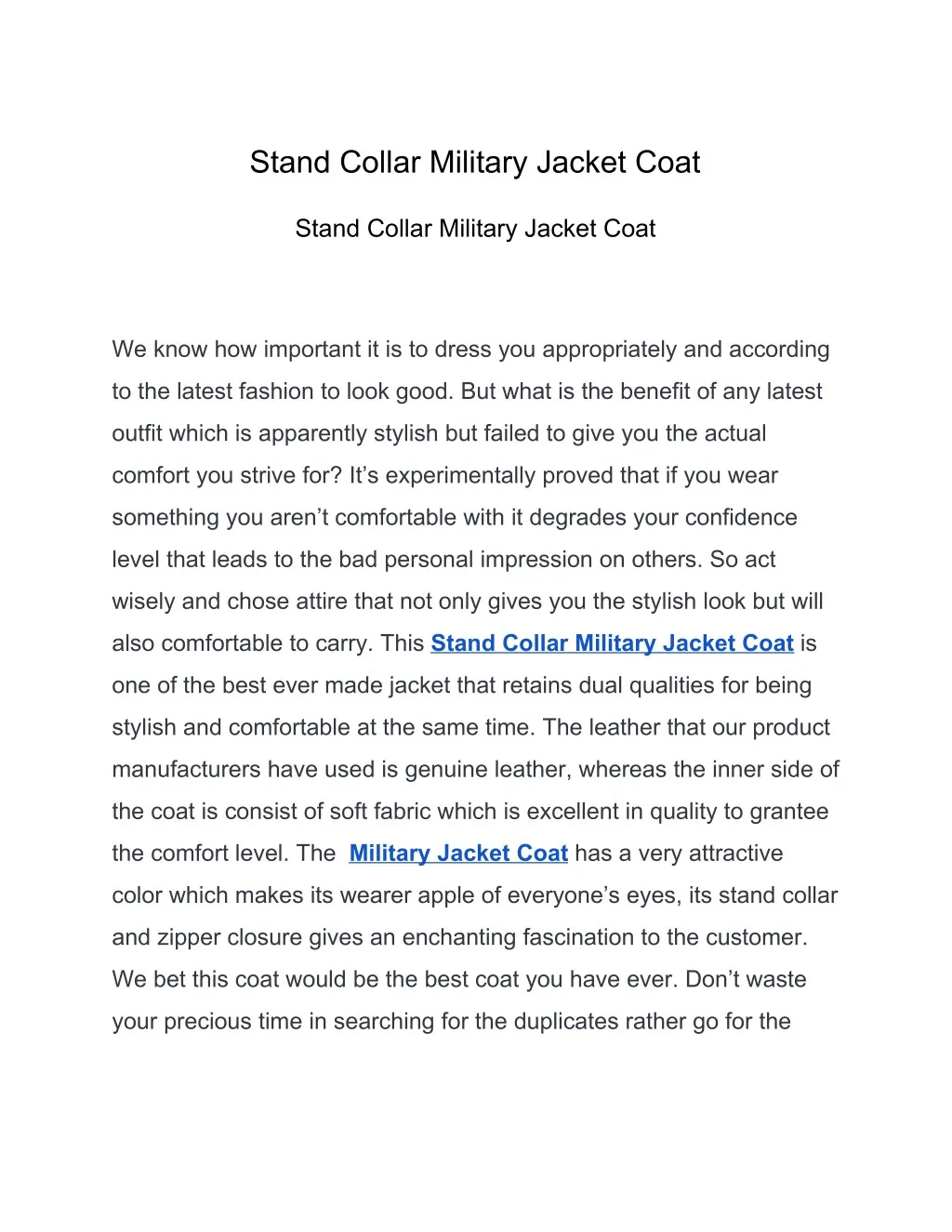 stand collar military jacket coat