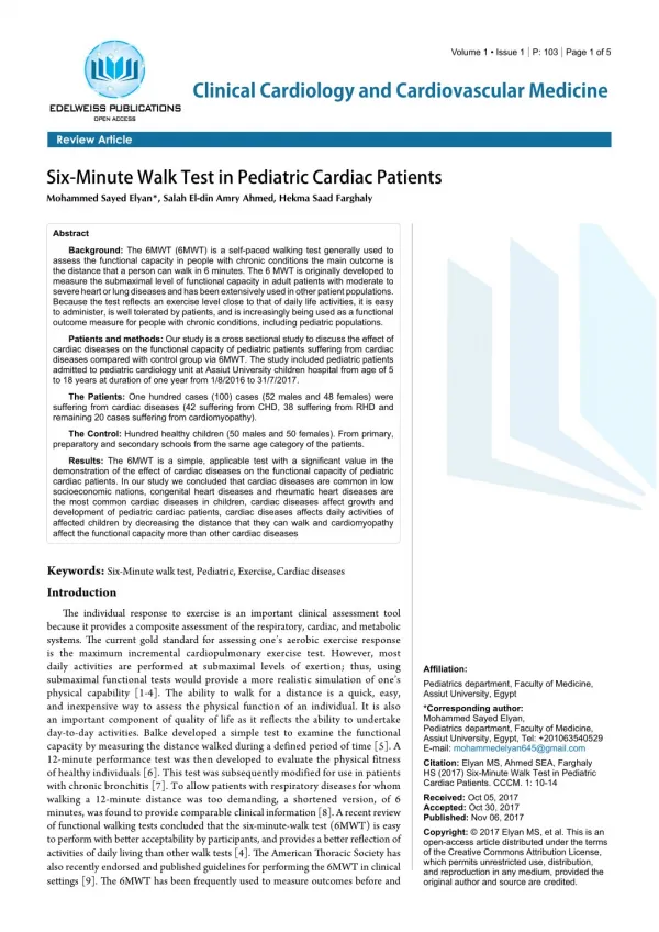 Six-Minute Walk Test in Pediatric Cardiac Patients