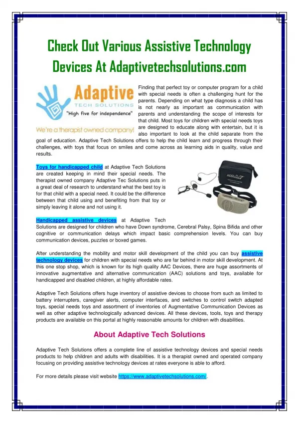 Assistive technology devices adaptive