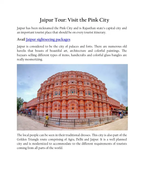 Jaipur Tour: Visit the Pink City