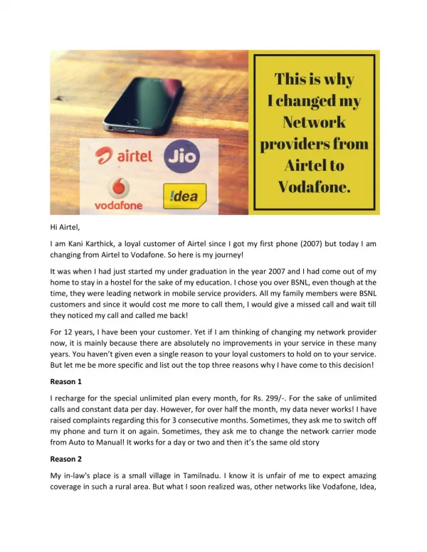 Open letter to Airtel India