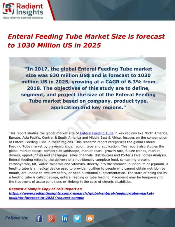 Enteral Feeding Tube Market Size is forecast to 1030 Million US in 2025