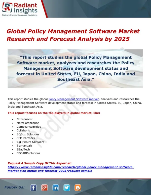 Global Policy Management Software Market Research and Forecast Analysis by 2025