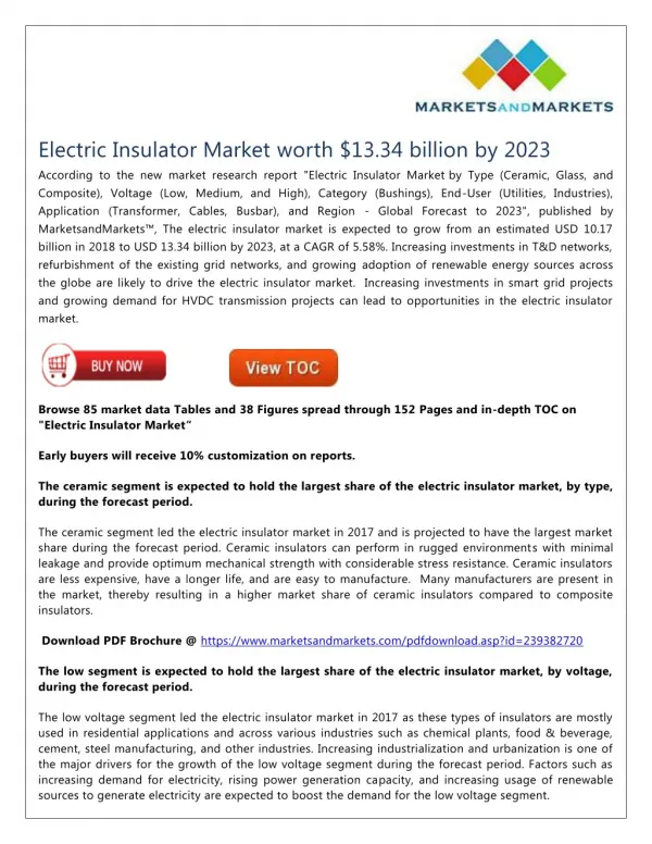Electric Insulator Market worth $13.34 billion by 2023