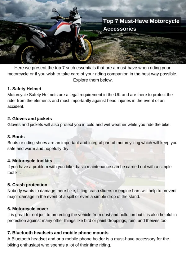 Top 7 Must-Have Motorcycle Accessories - S&D Motorcycles