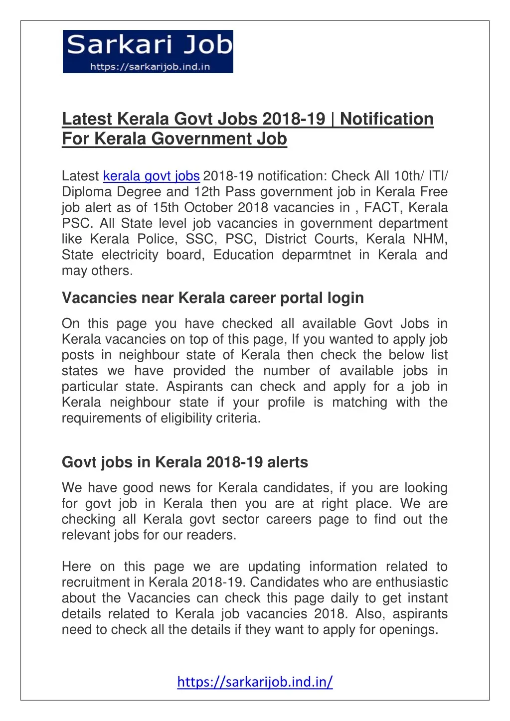 latest kerala govt jobs 2018 19 notification
