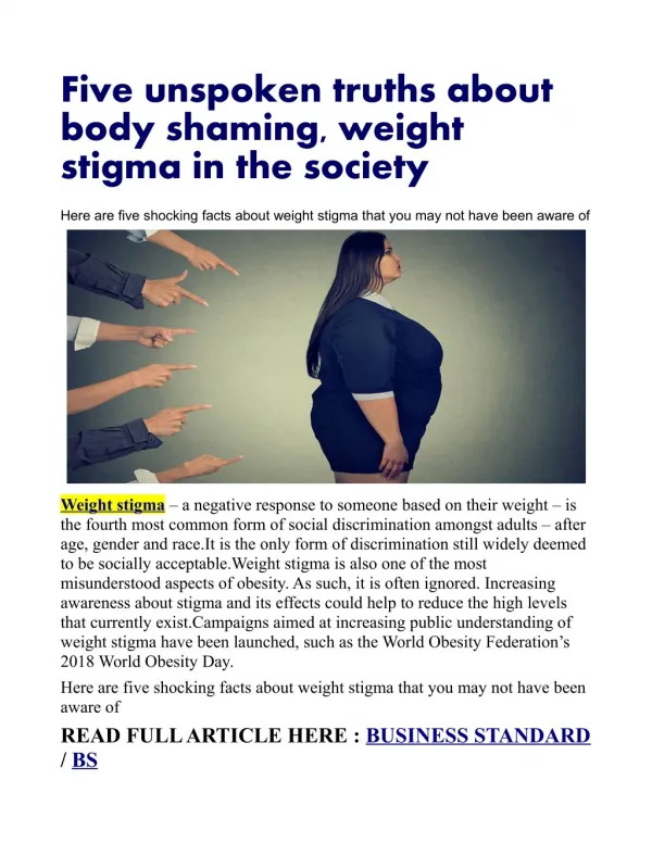 Five unspoken truths about body shaming, weight stigma in the society
