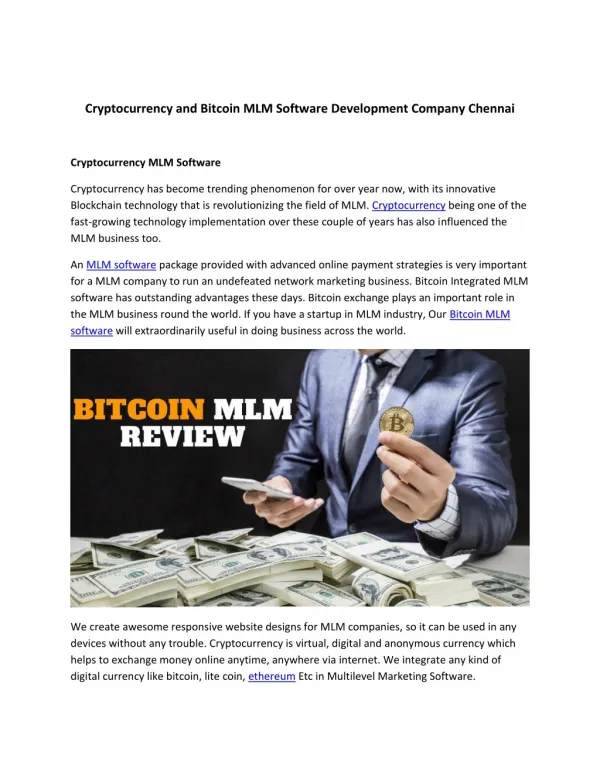 Cryptocurrency and Bitcoin MLM Software Development Company Chennai