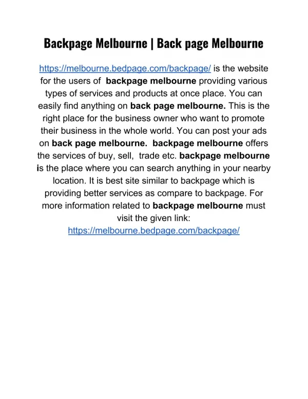 Backpage Melbourne | Back page Melbourne