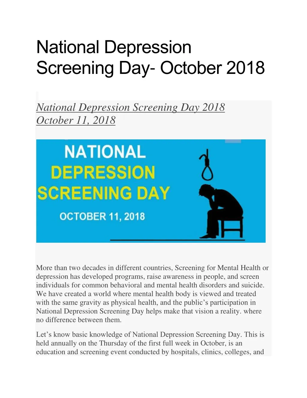 national depression screening day october 2018