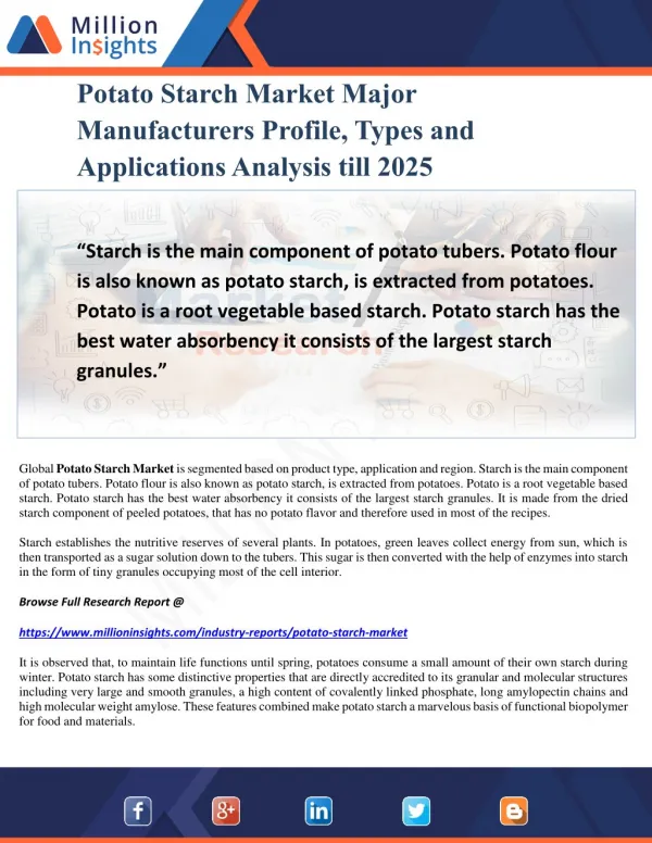 Potato Starch Market Major Manufacturers Profile, Types and Applications Analysis till 2025
