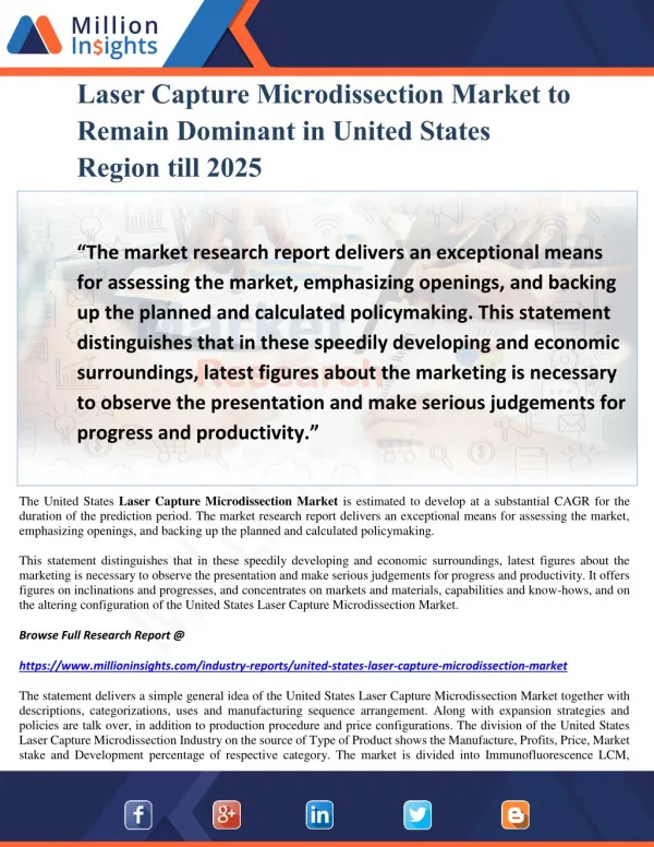 Laser Capture Microdissection Market to Remain Dominant in United States Region till 2025