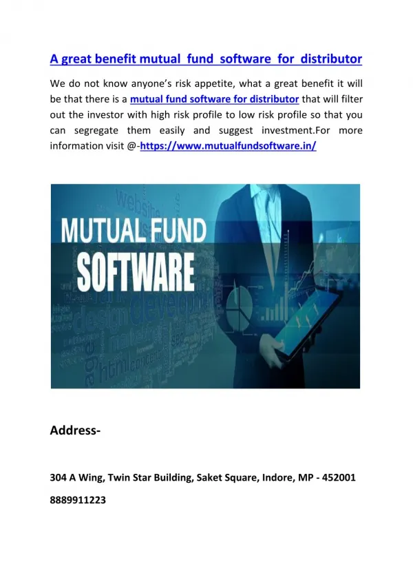 A great benefit mutual fund software for distributor