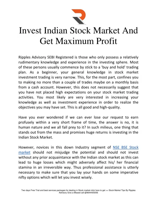 A True Guide For Stock Market Investment by Ripples Advisory