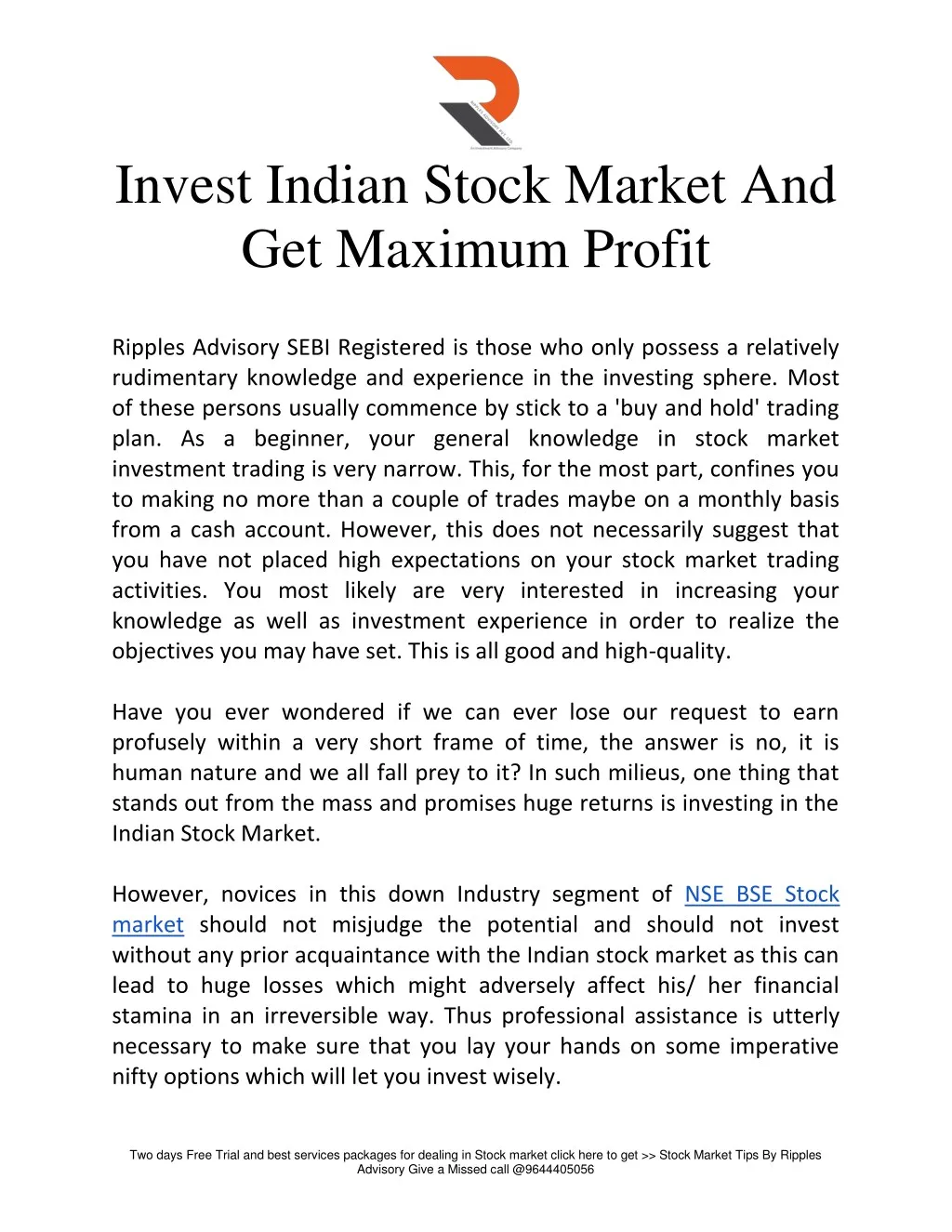 invest indian stock market and get maximum profit