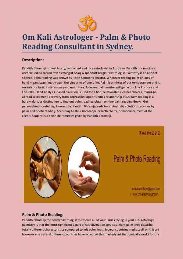 Om Kali Astrologer - Palm & Photo Reading Consultant in Sydney.