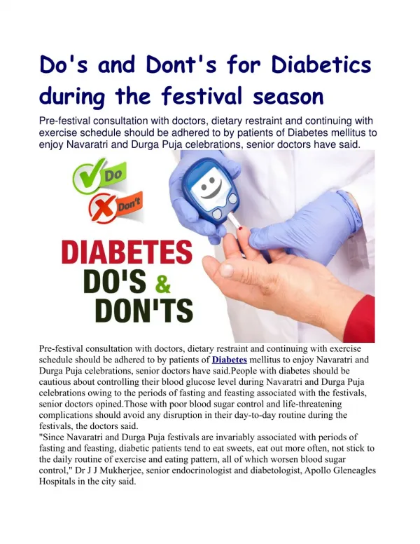 Do's and Dont's for Diabetics during the festival season