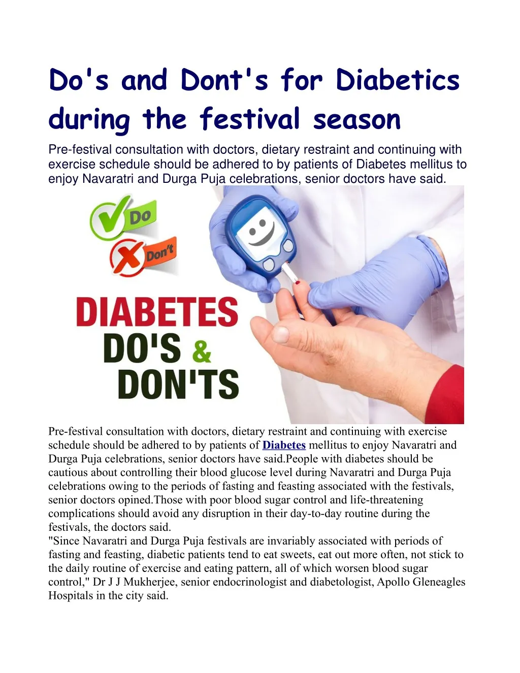 do s and dont s for diabetics during the festival