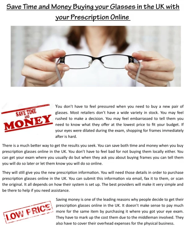 Save Time and Money Buying your Glasses in the UK with your Prescription Online