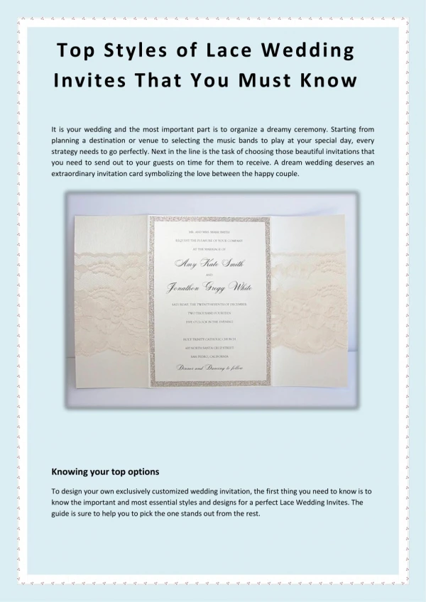 Top Styles Of Lace Wedding Invites That You Must Know