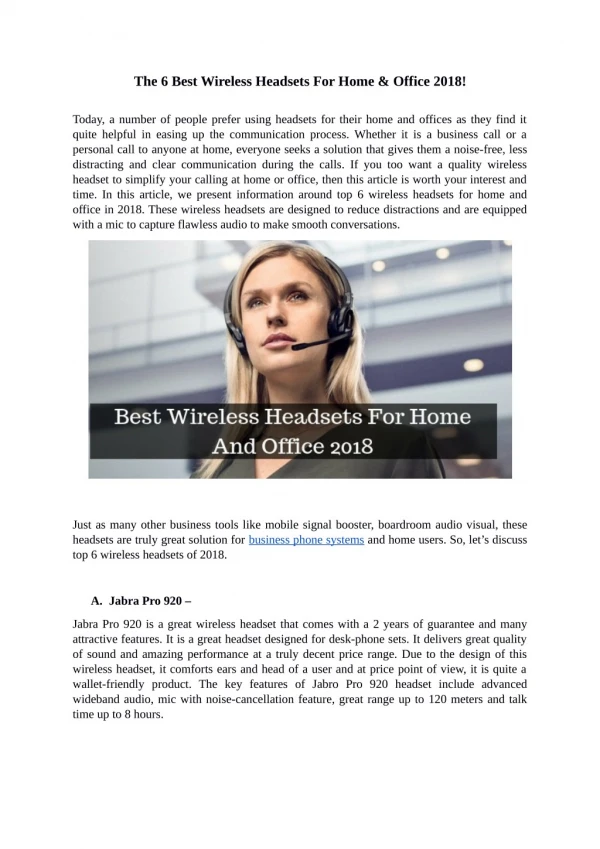 6 Best Wireless Headsets For Home & Office 2018