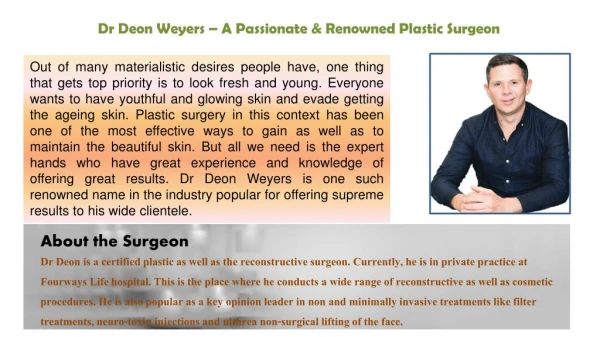 Dr Deon Weyers – A Passionate & Renowned Plastic Surgeon