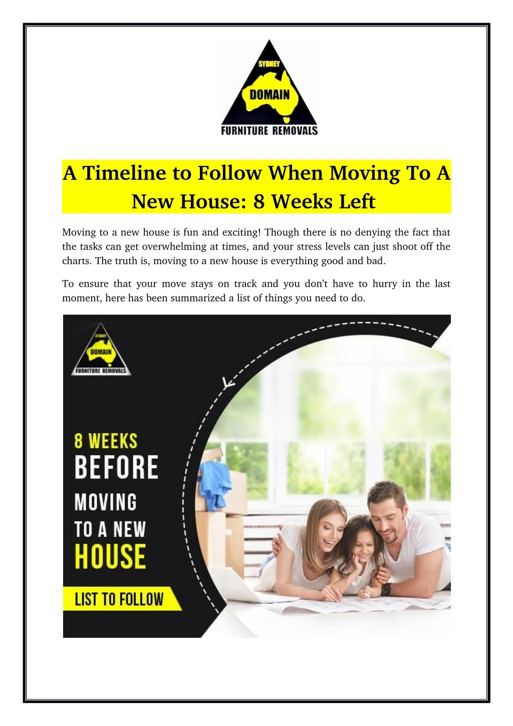 a timeline to follow when moving to a new house