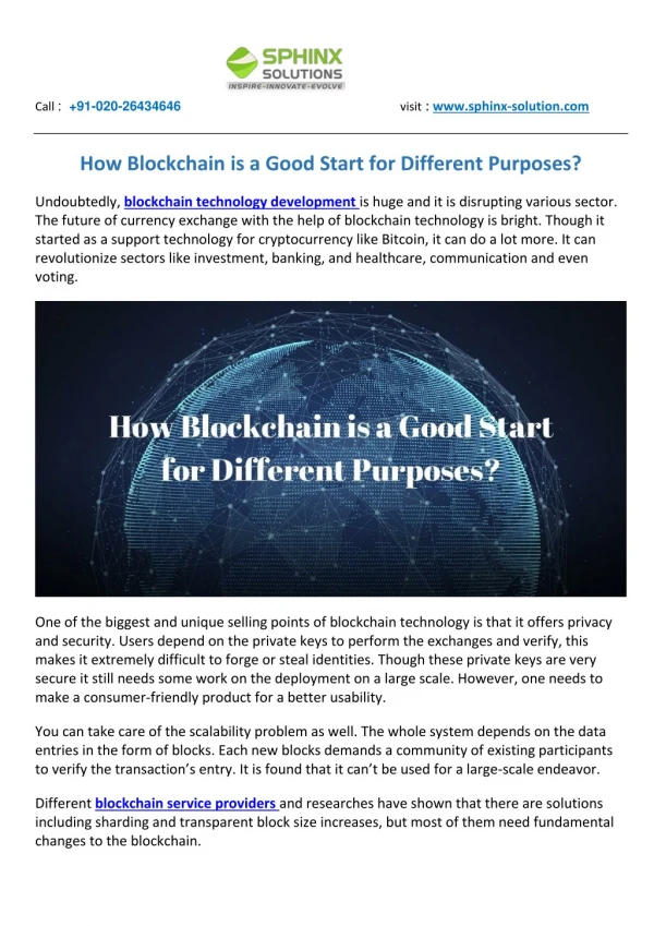 How Blockchain is a Good Start for Different Purposes