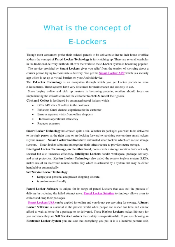 What is the concept of E-Lockers