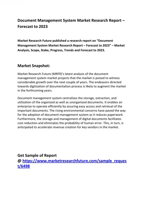 Document Management System Market Segmentation & Market Analysis Research Report 2018