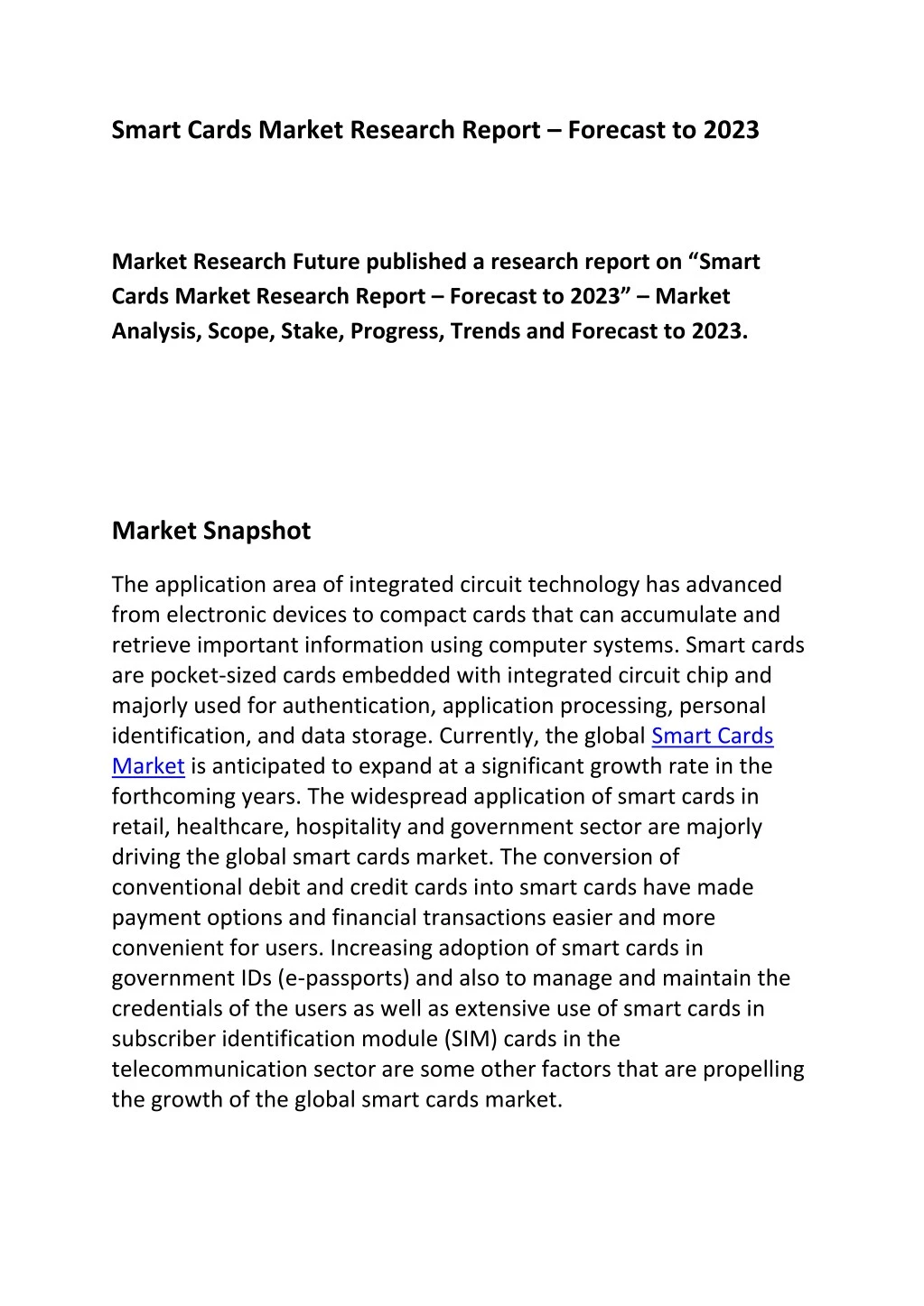 smart cards market research report forecast