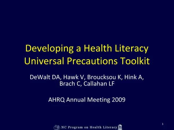 Developing a Health Literacy Universal Precautions Toolkit