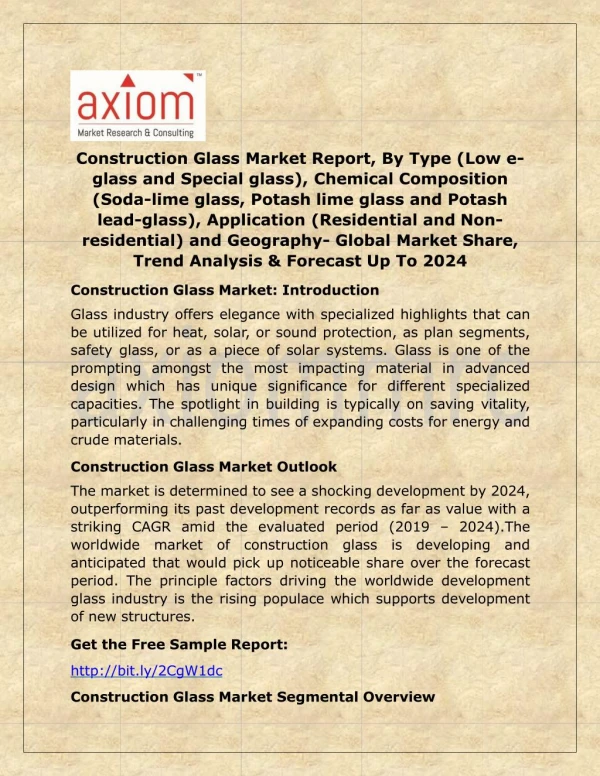 Construction Glass Market Potential Growth, Analysis, Strategies and Forecast 2024