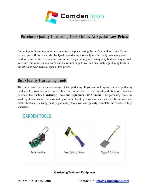 Purchase Quality Gardening Tools Online At Special Low Prices