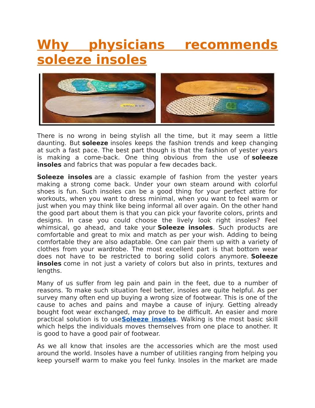 why physicians recommends soleeze insoles