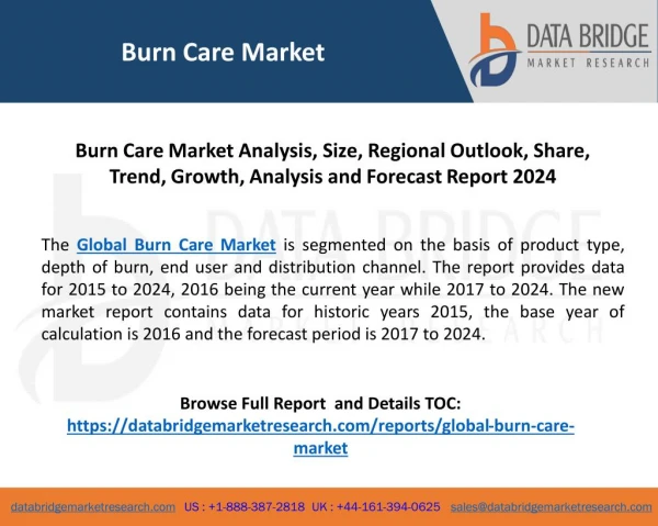 Burn Care Market Analysis, Size, Regional Outlook, Share, Trend, Growth, Analysis and Forecast Report 2024