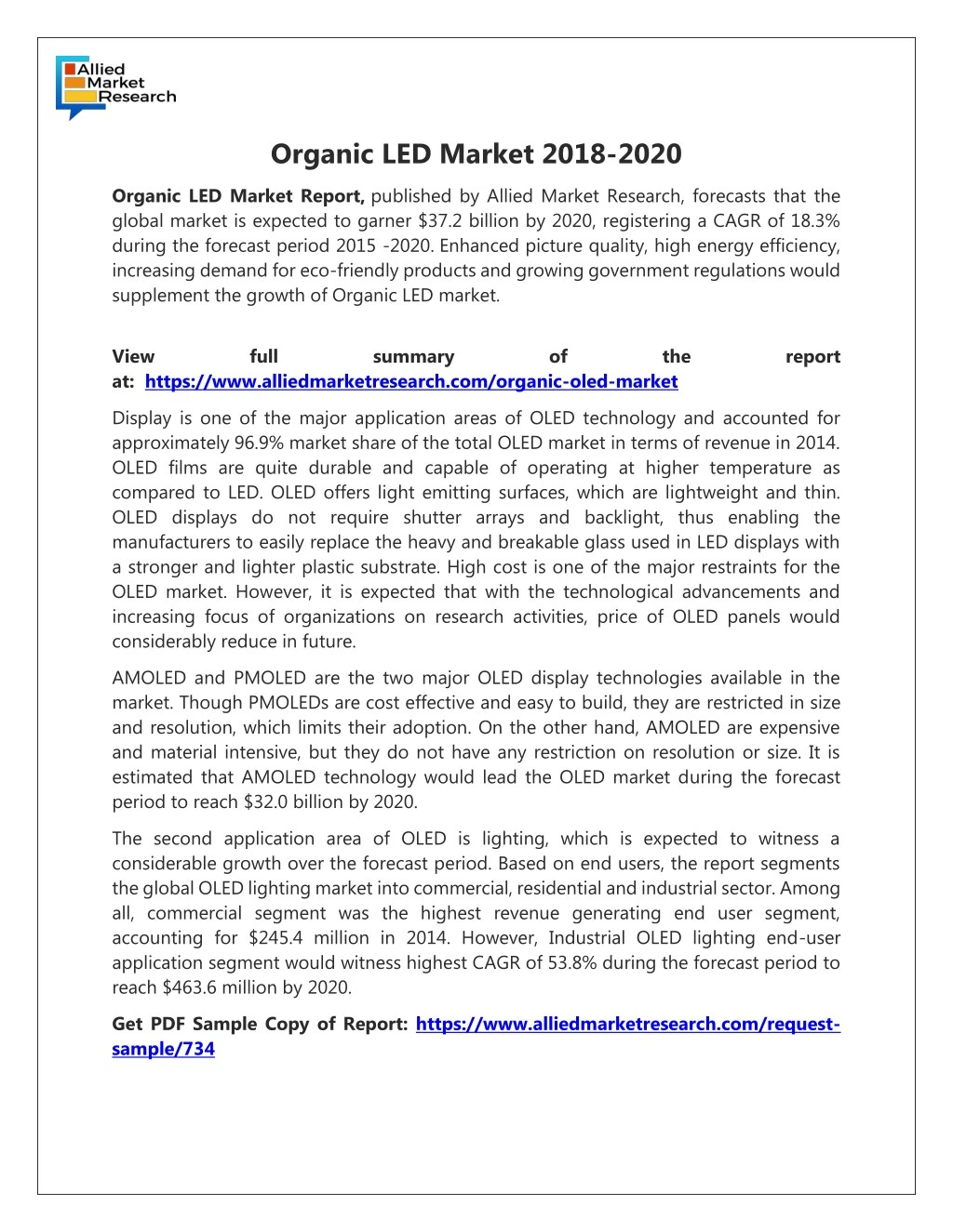organic led market 2018 2020