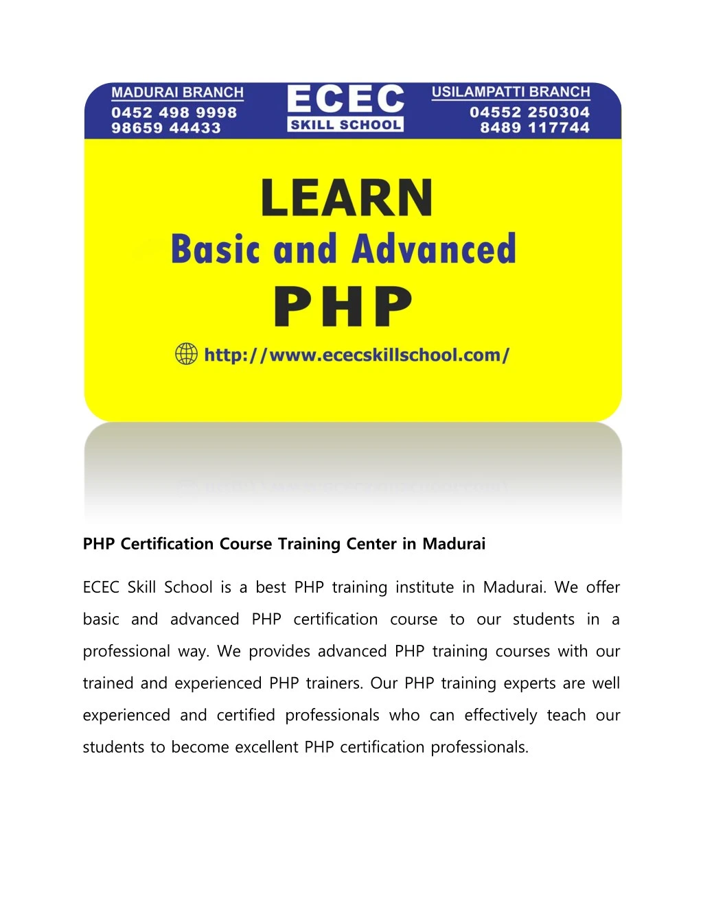 php certification course training center