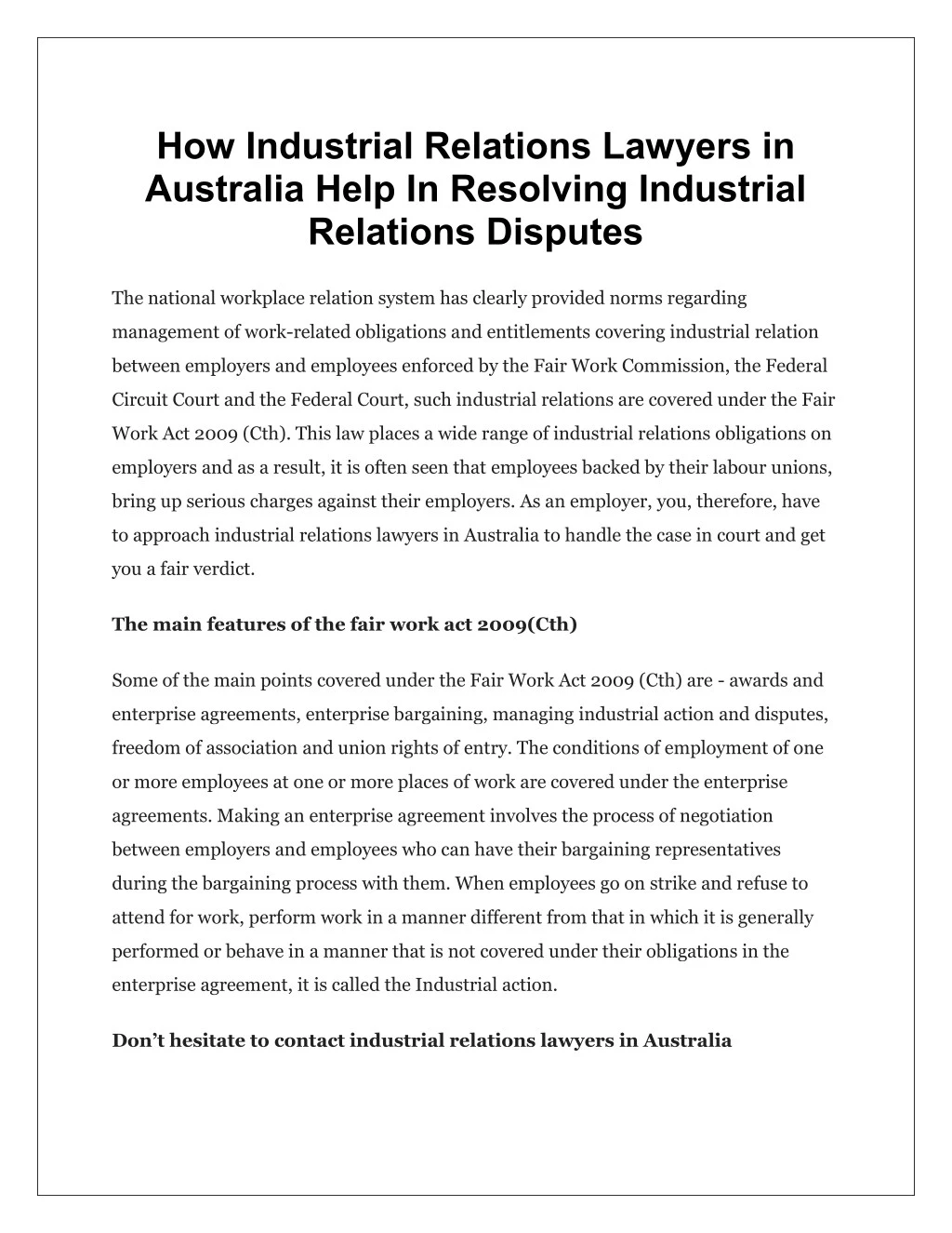 how industrial relations lawyers in australia