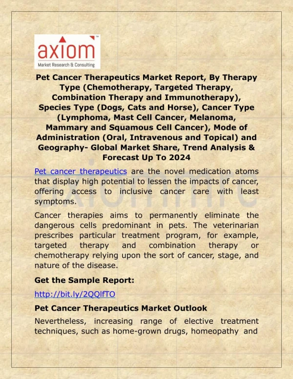 Pet Cancer Therapeutics Market Growth Analysis and Future Demand with Forecast up to 2024