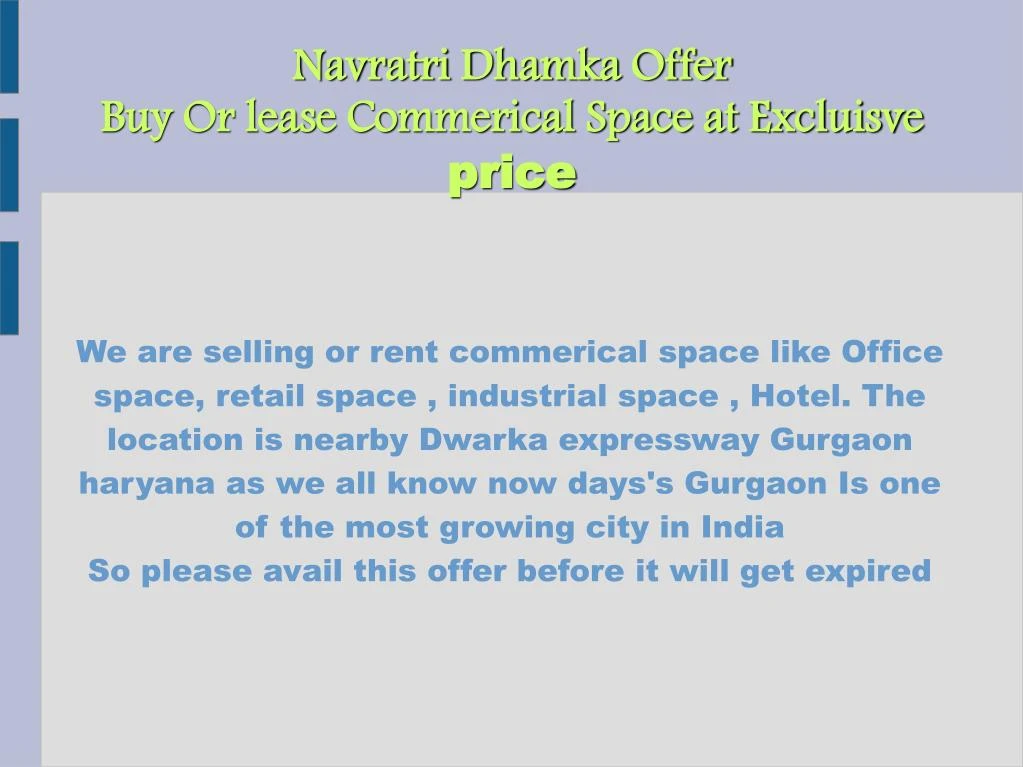 navratri dhamka offer buy or lease commerical space at excluisve price