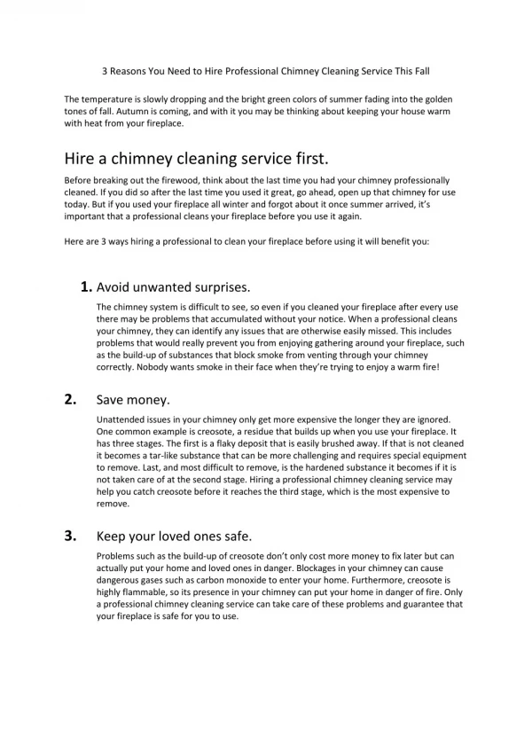 3 Reasons You Need to Hire Professional Chimney Cleaning Service This Fall